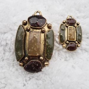 2 for 1 Bronze metal and Multi-stone Inlay Tibetan Pendants